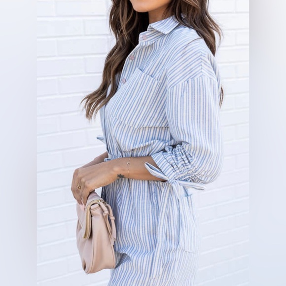 Pink Lily Should’ve Said Blue Stripe Collar Romper - Picture 4 of 15